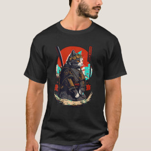 Ninja Cat Samurai Kitten Retro Japanese Warrior Ka T-Shirt