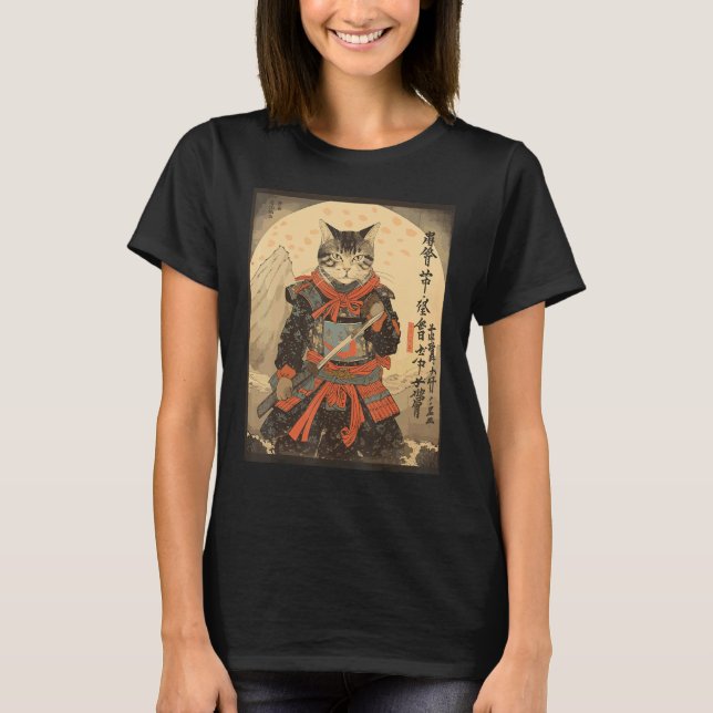Ninja Cat Samurai Sword Meow Warrior T-Shirt (Front)