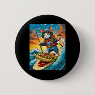 Ninja Cat Surfing A Taco Surfboard With Hot Sauce  6 Cm Round Badge