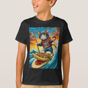Ninja Cat Surfing A Taco Surfboard With Hot Sauce T-Shirt