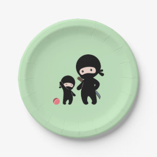 Ninja Father and Kid on Green Paper Plate