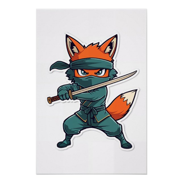 Ninja Fox Poster – Cute Fox Kids Wall Art (Front)