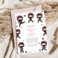 Ninja Girl Birthday Invitation, Cute Pink Karate
