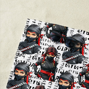 Ninja Girls Anime With Text Pattern Design Beach Towel