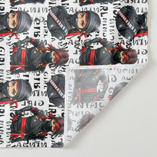Ninja Girls Anime With Text Pattern Design Fabric