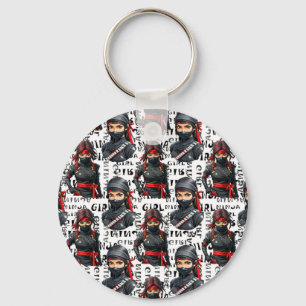 Ninja Girls Anime With Text Pattern Design Key Ring