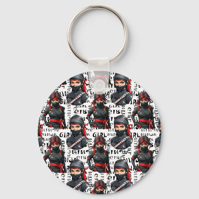 Ninja Girls Anime With Text Pattern Design Key Ring (Front)