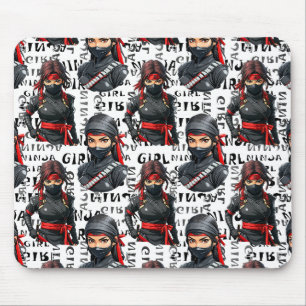 Ninja Girls Anime With Text Pattern Design Mouse Pad