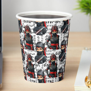 Ninja Girls Anime With Text Pattern Design Paper Cups