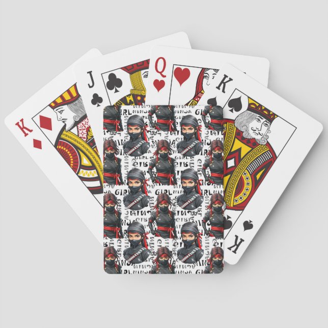 Ninja Girls Anime With Text Pattern Design Playing Cards (Back)