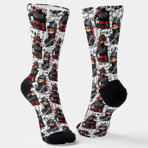 Ninja Girls Anime With Text Pattern Design Socks