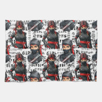 Ninja Girls Anime With Text Pattern Design