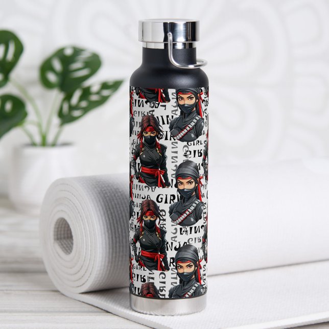 Ninja Girls Anime With Text Pattern Design Water Bottle (Creator Uploaded)