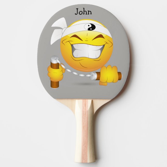 Ninja Happy Face in Yellow Personalised Ping Pong Paddle (Front)