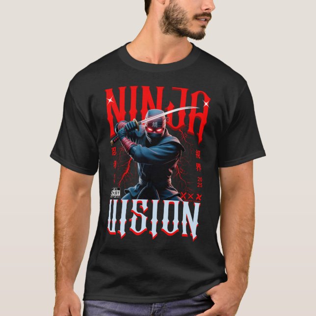 Ninja Holding Katana – Dark Urban Style Art Design T-Shirt (Front)