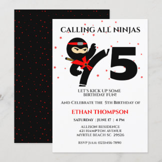 Ninja Karate Birthday Custom Age Party Invitation