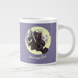 Ninja Katana Swords Flying Kick Cartoon Black Cat Large Coffee Mug