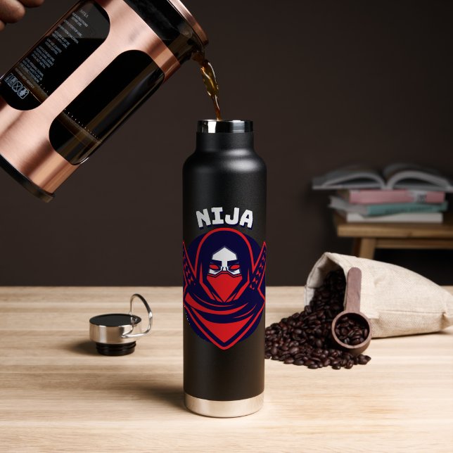 Ninja Logo – Bold Warrior Emblem Water Bottle (Coffee (Rotated))