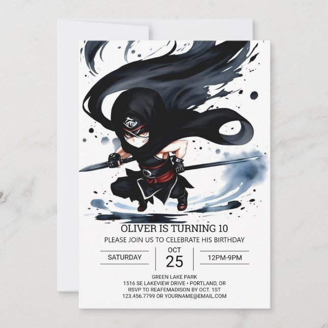 Ninja Martial Arts Whimsical Birthday Invitation (Front)