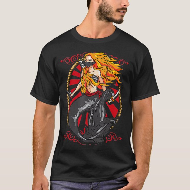 Ninja Mermaid  Cool Shinobi Mercenary Warrior Grap T-Shirt (Front)