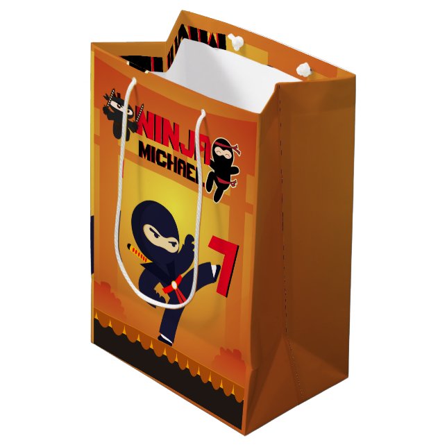 NINJA Movie Star Warrior Kicking it Karate Kids Medium Gift Bag (Front Angled)