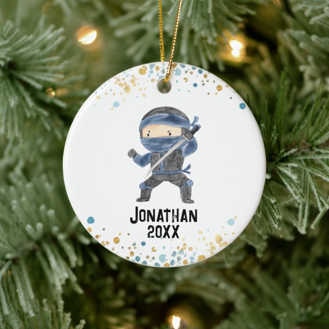 Ninja Ornament, Cute Karate Kids Christmas  Ceramic Tree Decoration (Tree)