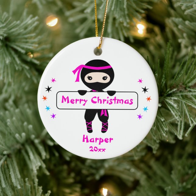 Ninja Ornament, Girls Cute Karate Kids Christmas  Ceramic Tree Decoration (Tree)