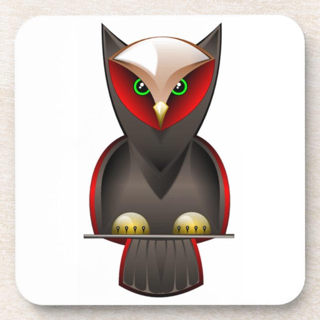 Ninja Owl in Red Green and Brown Coaster (Front)