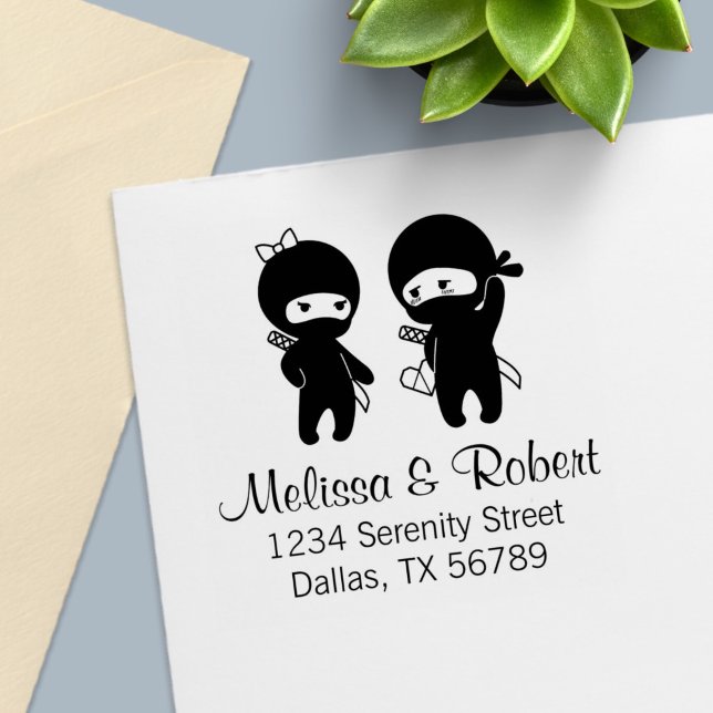 Ninja Pair, a Boy and a Girl Address Self-inking Stamp (Creator Uploaded)