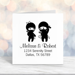 Ninja Pair, a Boy and a Girl Address Self-inking Stamp