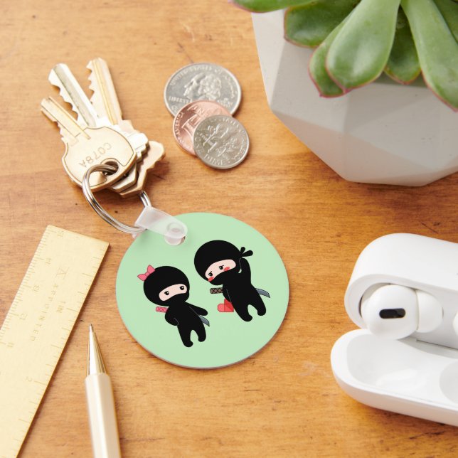 Ninja Pair, a Boy and a Girl on Green Key Ring (Desk)