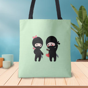 Ninja Pair, a Boy and a Girl on Green Tote Bag