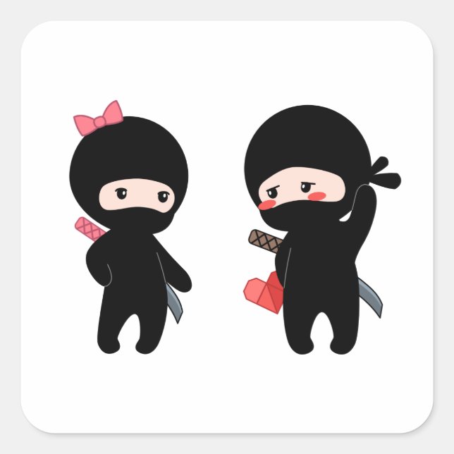 Ninja Pair, a Boy and a Girl Square Sticker (Front)