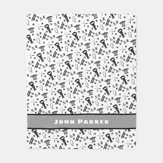 Ninja pattern blanket with name, black grey (Front)