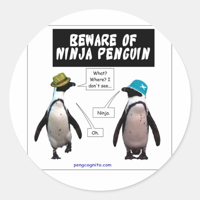 Ninja penguin classic round sticker (Front)