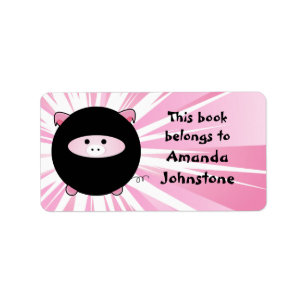 Ninja Pig on Pink Bookplate Label