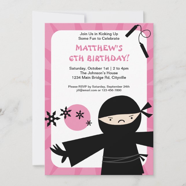 Ninja Power Pink Invitation (Front)