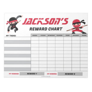 Ninja Red Black Reward Chart Personalised Tasks Notepad