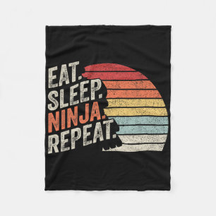 Ninja Retro Vintage Eat Sleep Ninja Karate Repeat Fleece Blanket