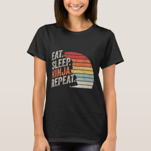 Ninja Retro Vintage Eat Sleep Ninja Karate Repeat  T-Shirt