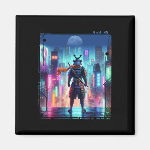Ninja Samurai Electric Pole In Japanese Retro Cybe Magnet