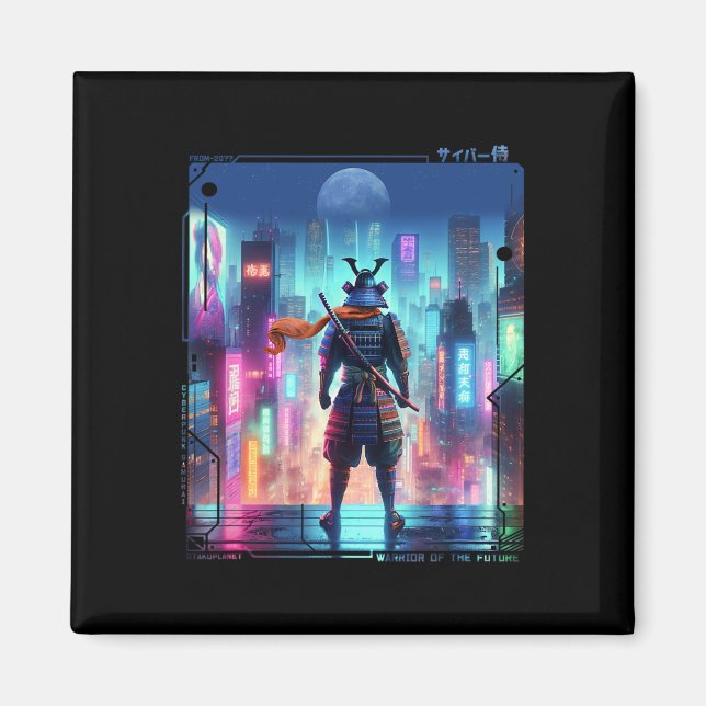 Ninja Samurai Electric Pole In Japanese Retro Cybe Magnet (Front)