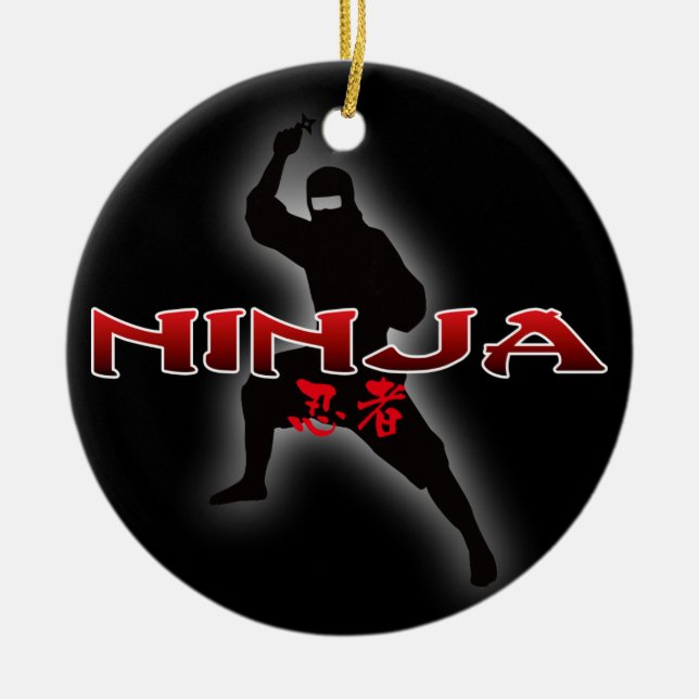Ninja Silhouette Ceramic Tree Decoration (Front)