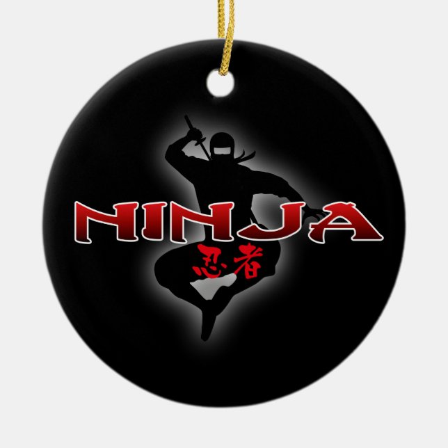 Ninja Silhouette Ceramic Tree Decoration (Front)