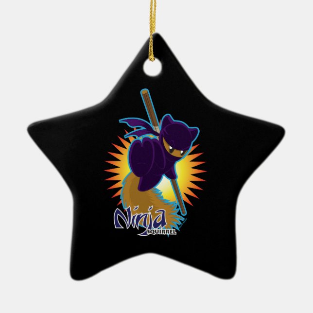 Ninja Squirrel Ceramic Tree Decoration (Front)