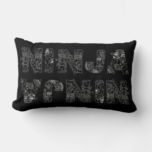 Ninja Stylish White Text On Black Lumbar Cushion