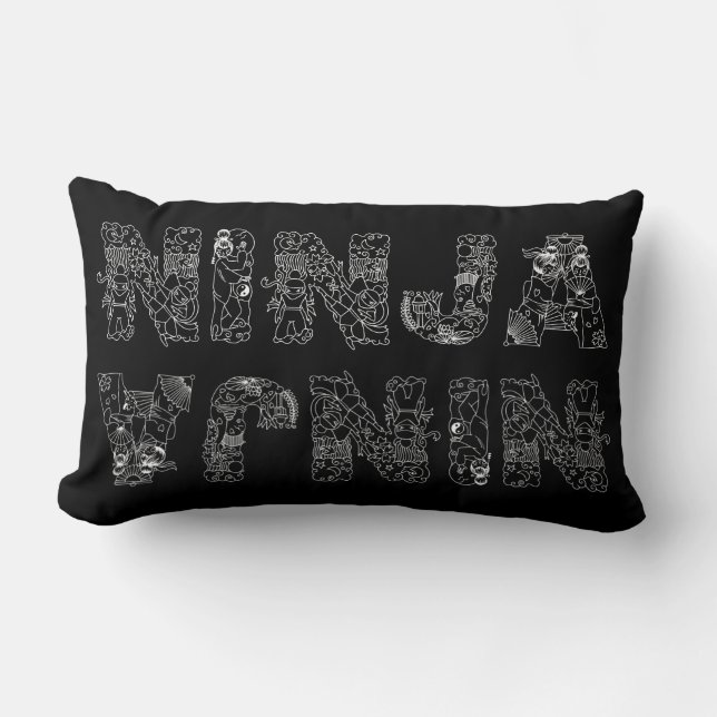 Ninja Stylish White Text On Black Lumbar Cushion (Front)