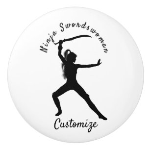 Ninja Swordswoman Silhouette Thunder_Cove Ceramic Knob