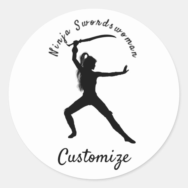 Ninja Swordswoman Silhouette Thunder_Cove Classic Round Sticker (Front)