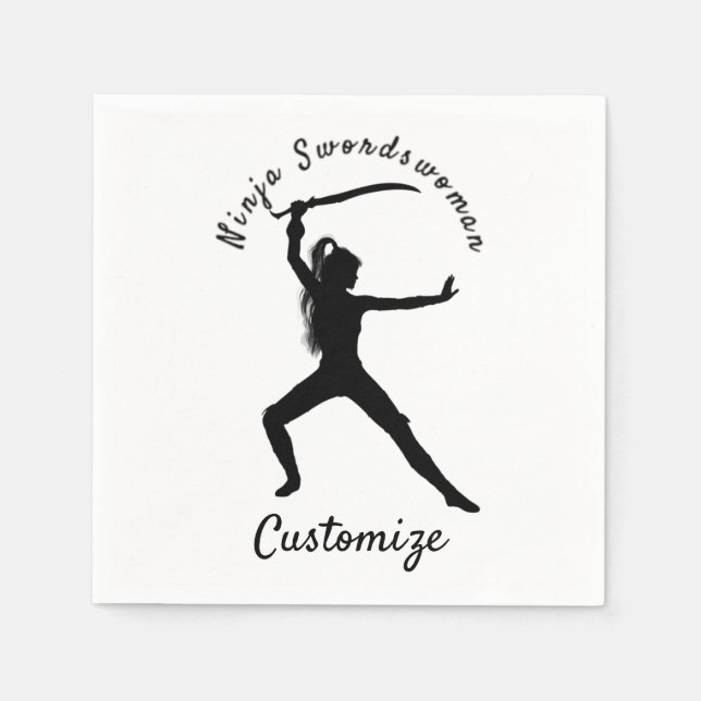 Ninja Swordswoman Silhouette Thunder_Cove Napkin (Front)